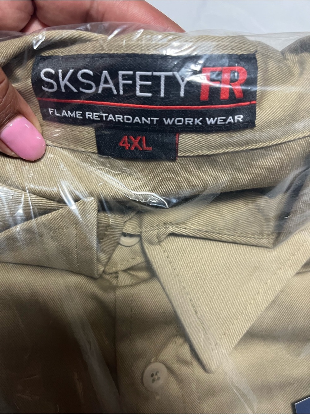 SKSafety FR Flame Resistant Reflective Work Shirt 4XL Khaki Button Front NEW
